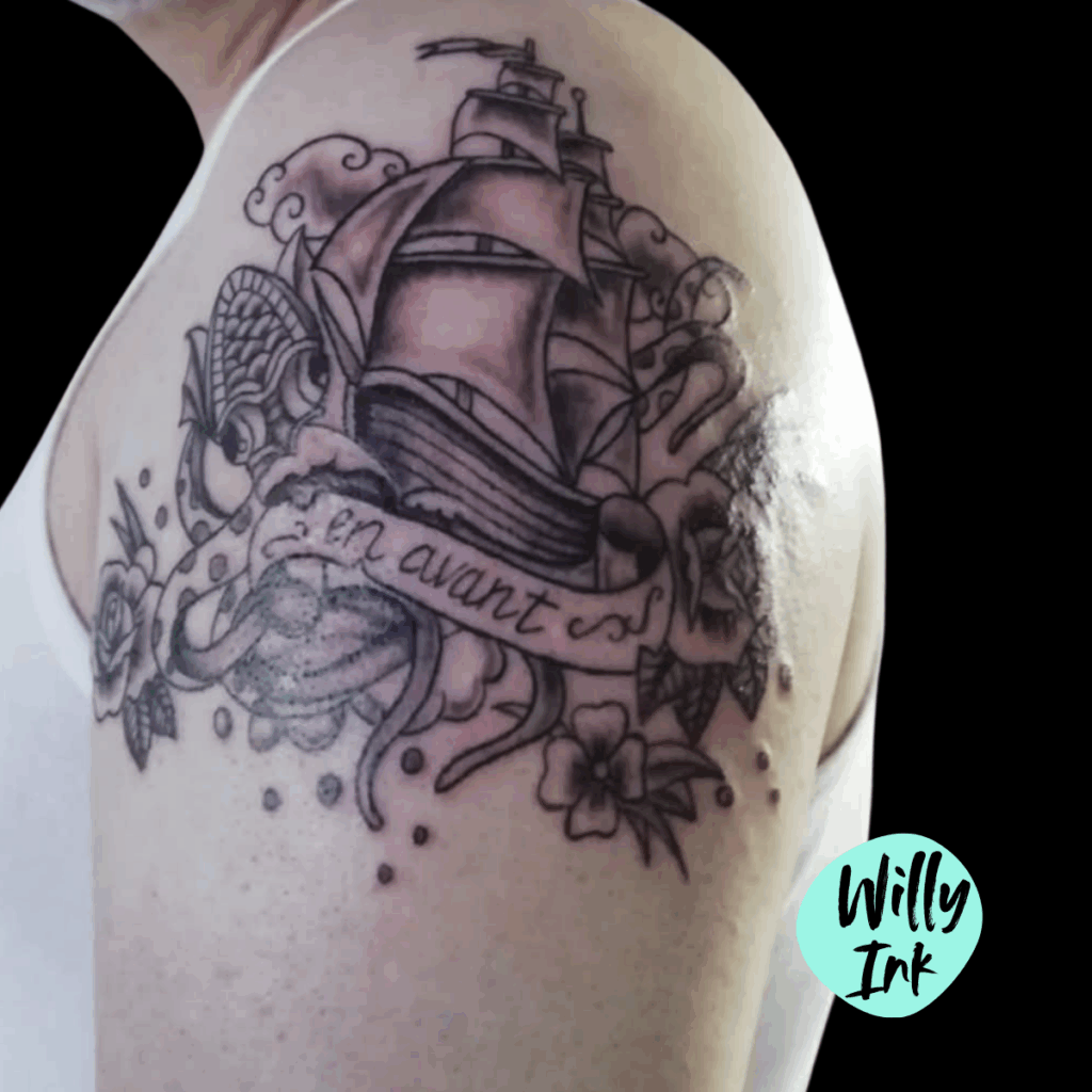 tatouage oldschool craken bateau lyon