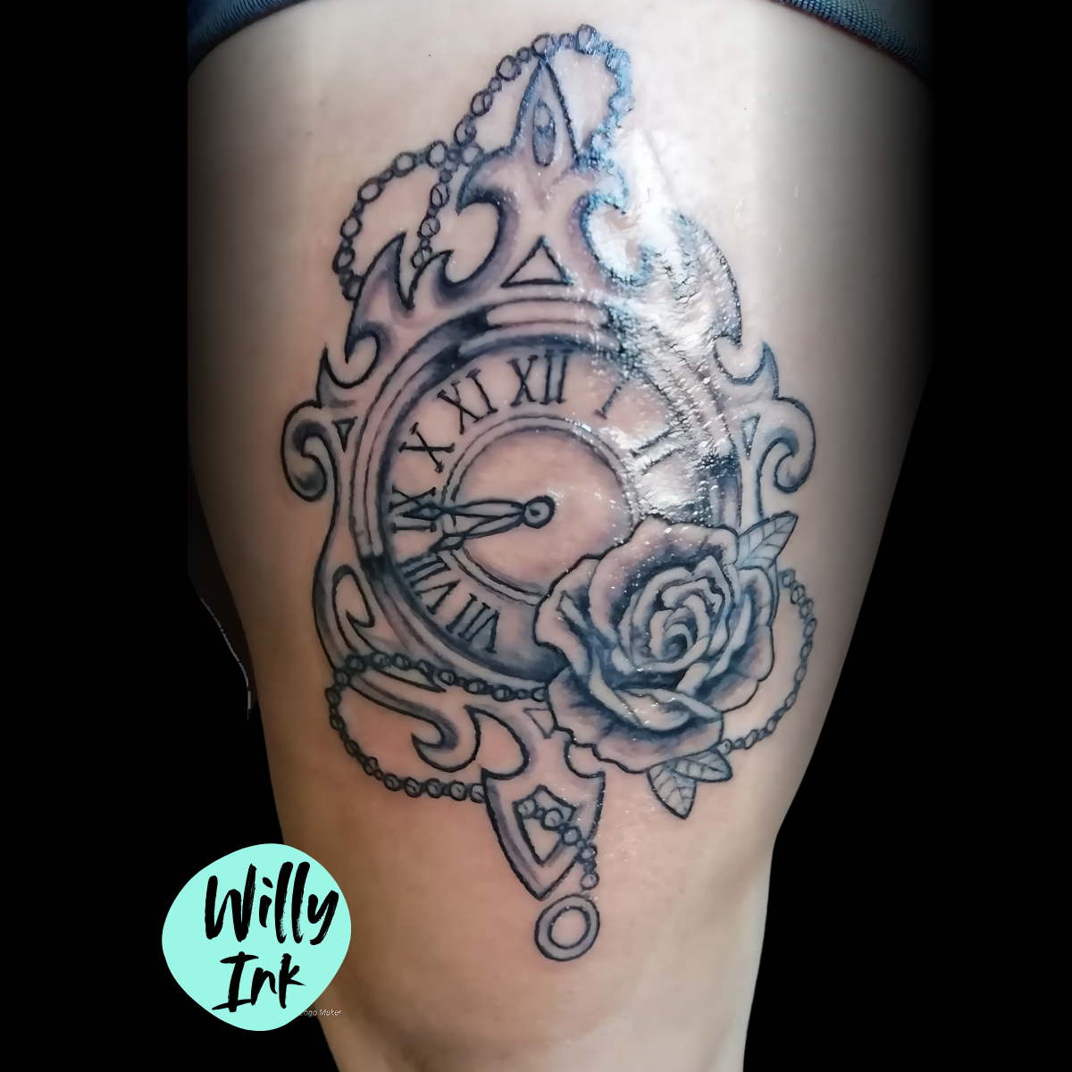 tatouage steampunk lyon horloge rose