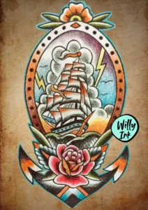 11 flash tattoo lyon vintage oldschool ancre bateau