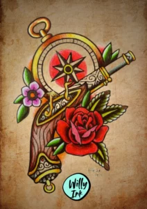 15 flash tattoo lyon vintage oldschool pistolet