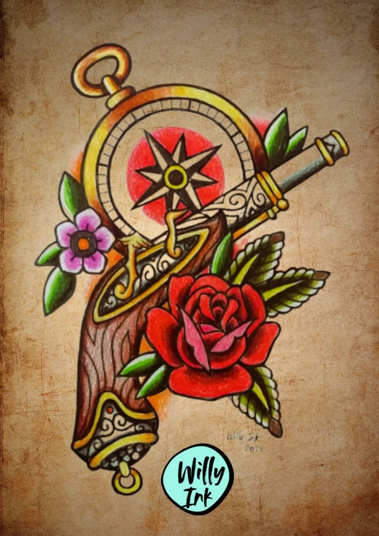 15 flash tattoo lyon vintage oldschool pistolet