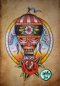 16 flash tattoo lyon vintage oldschool rose mongolfiere