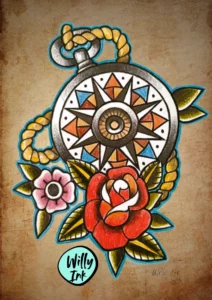 17 flash tattoo lyon vintage oldschool boussole rose