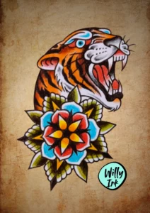 18 flash tattoo lyon vintage oldschool tigre fleur