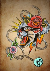 23 flash tattoo lyon vintage oldschool panthere noire