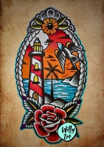 5 flash tattoo lyon vintage oldschool phare