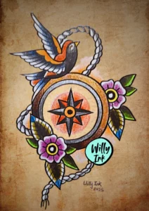 8 flash tattoo lyon vintage oldschool fleurs boussole oiseau