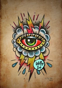 9 flash tattoo lyon vintage oldschool oeil foudres larmes